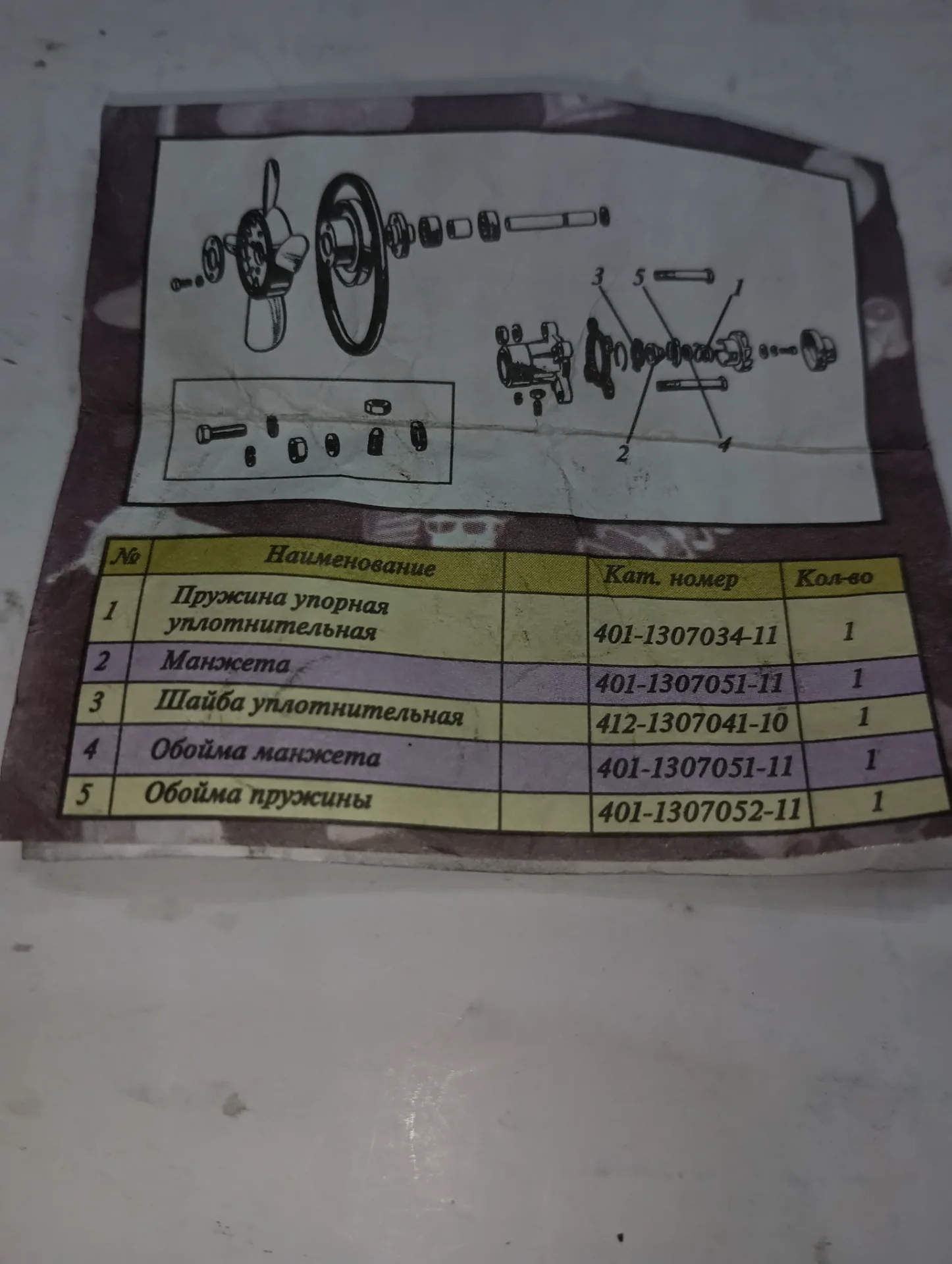 Ремкомплект насоса водяного Москвич Газ 2